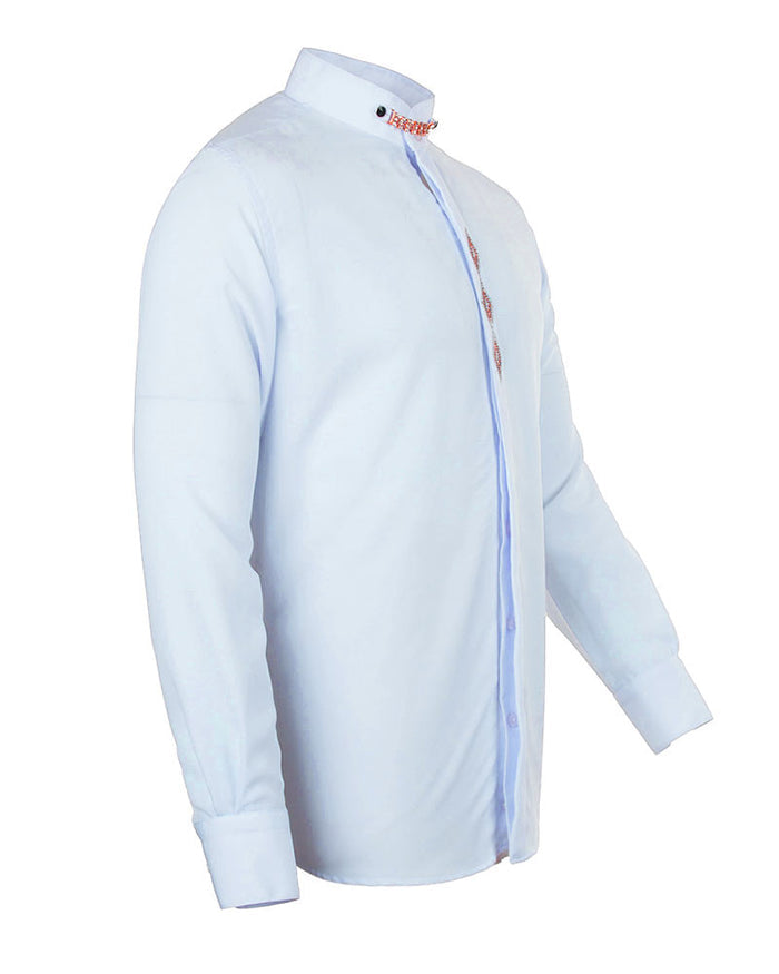 Light Blue Grandad Collar Chain Shirt with Diamantes-Makrom