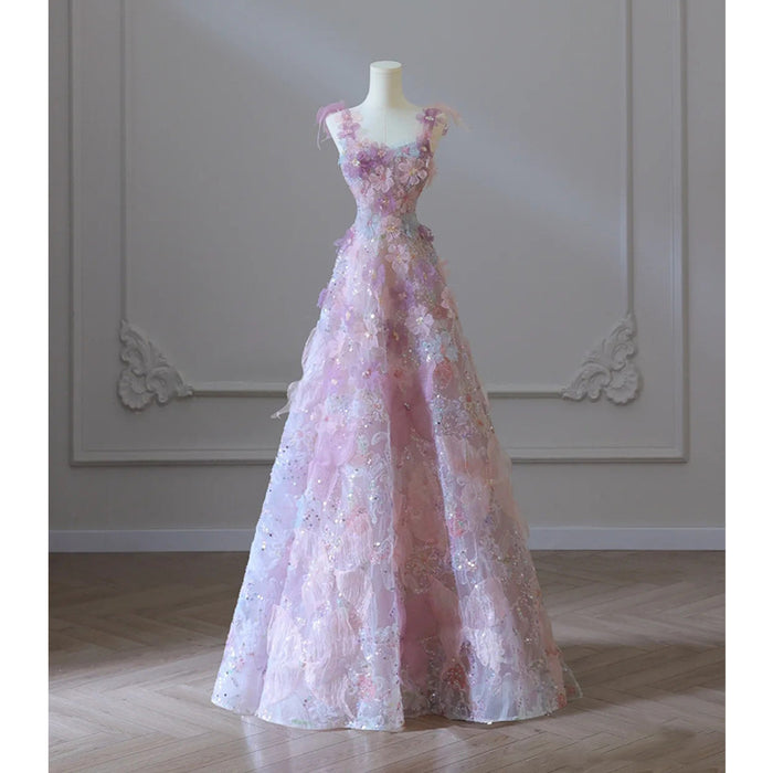 Lilac Floral Prom Dress 2025 Corset Back