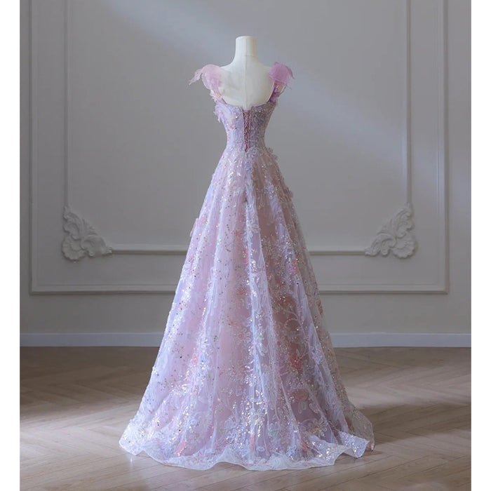 Lilac Floral Prom Dress 2025 Corset Back