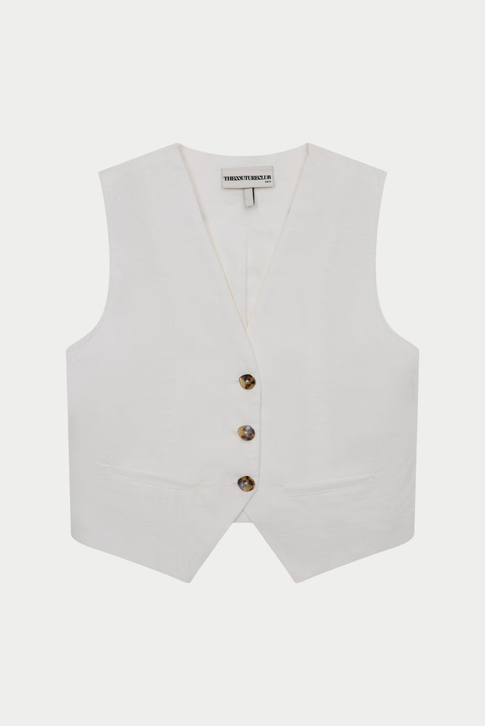 LINEN BLEND WAISTCOAT - WHITE