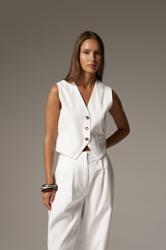 LINEN BLEND WAISTCOAT - WHITE