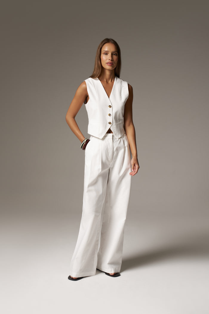 LINEN BLEND WAISTCOAT - WHITE