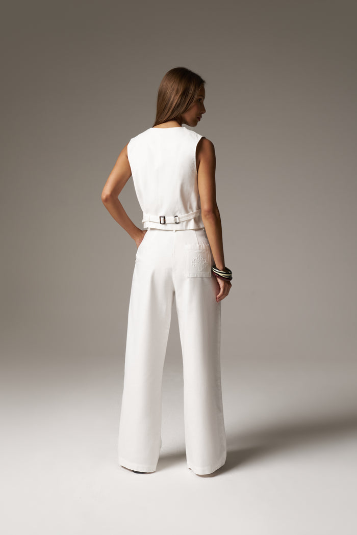 LINEN BLEND WAISTCOAT - WHITE