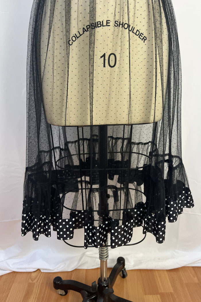 Lolita Lempicka Polka Dot Trim Black Tulle Midi Skirt