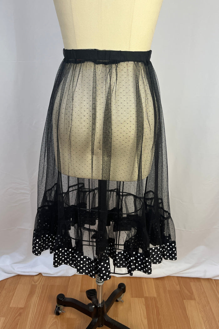 Lolita Lempicka Polka Dot Trim Black Tulle Midi Skirt