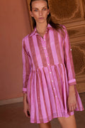 Long Sleeve Shirt Dress Mini- Cabana Rhubarb
