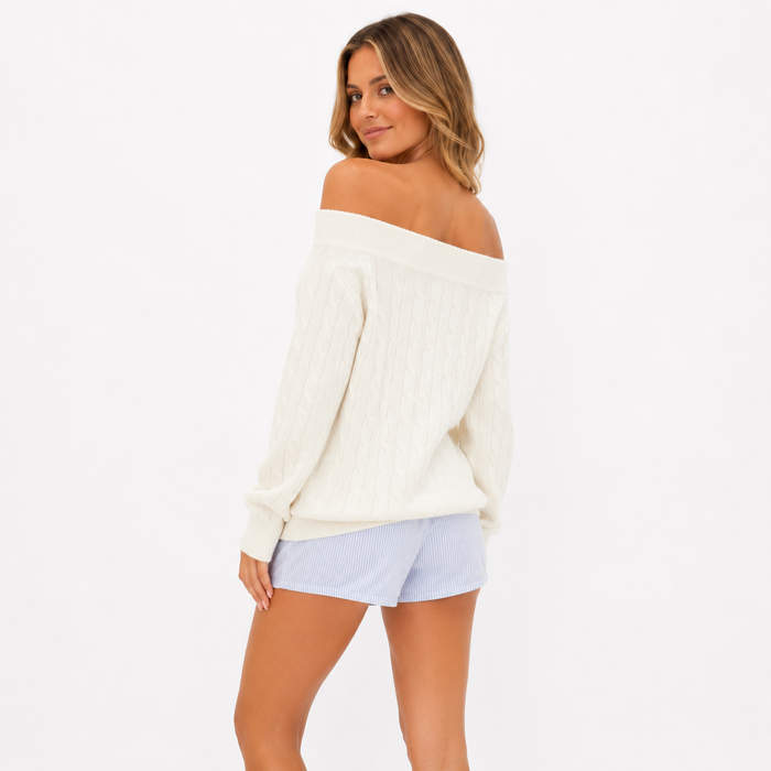 Women casual white sweater with short length, relaxed fit, easy-care finish, and versatile Korean inspired look today online.