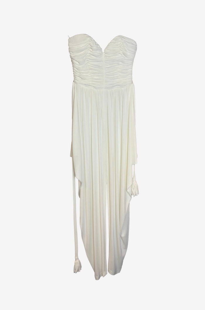 Loris Azzaro Strapless Ruched Ivory Jumpsuit