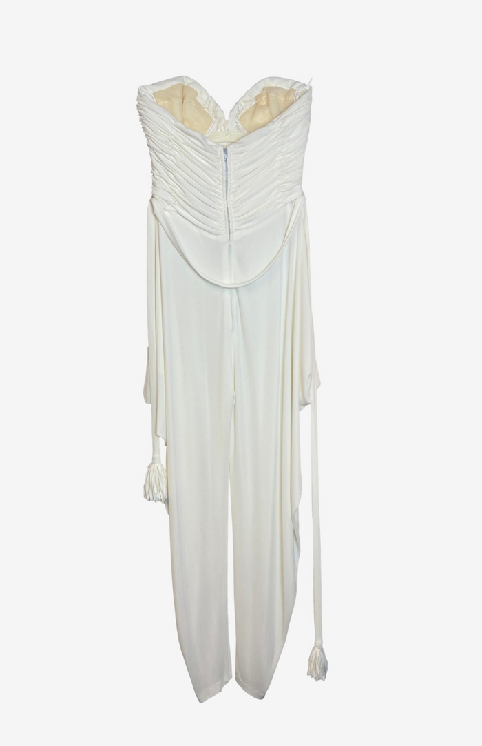 Loris Azzaro Strapless Ruched Ivory Jumpsuit
