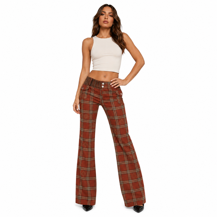 Full body model shot wearing wide leg pinstripe pants for city styling