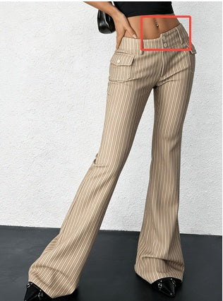 Y2K low rise pinstripe pants styled for sharp office siren outfit