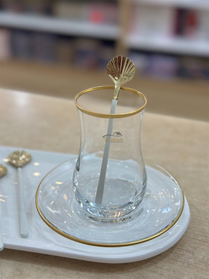 Liman Home Decor - Liman Online LUXE SCHELP THEELEPEL 6-DELIG WIT - GOUD