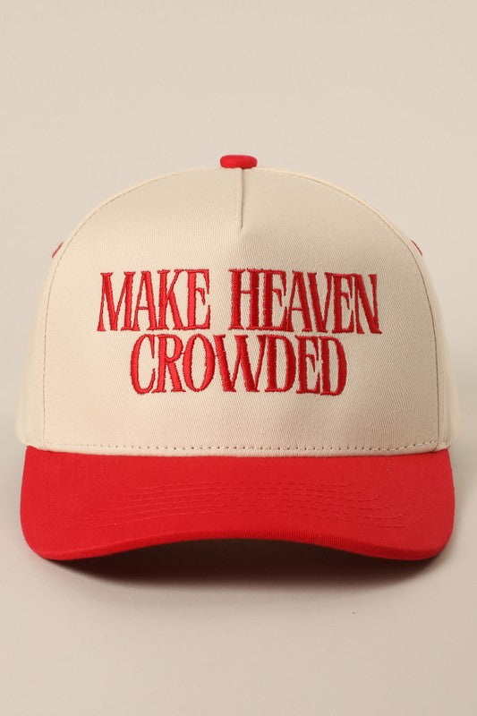 Make Heaven Crowded embroidered khaki and red trucker hat