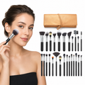 24 piece makeup brush set arranged for face and eye application with smooth bristles and varied shapes for daily beauty looks