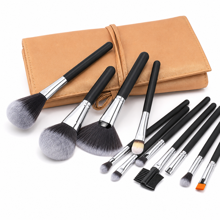 Various makeup brushes with smooth neatly arranged bristles designed for comfortable face contact and balanced product pickup