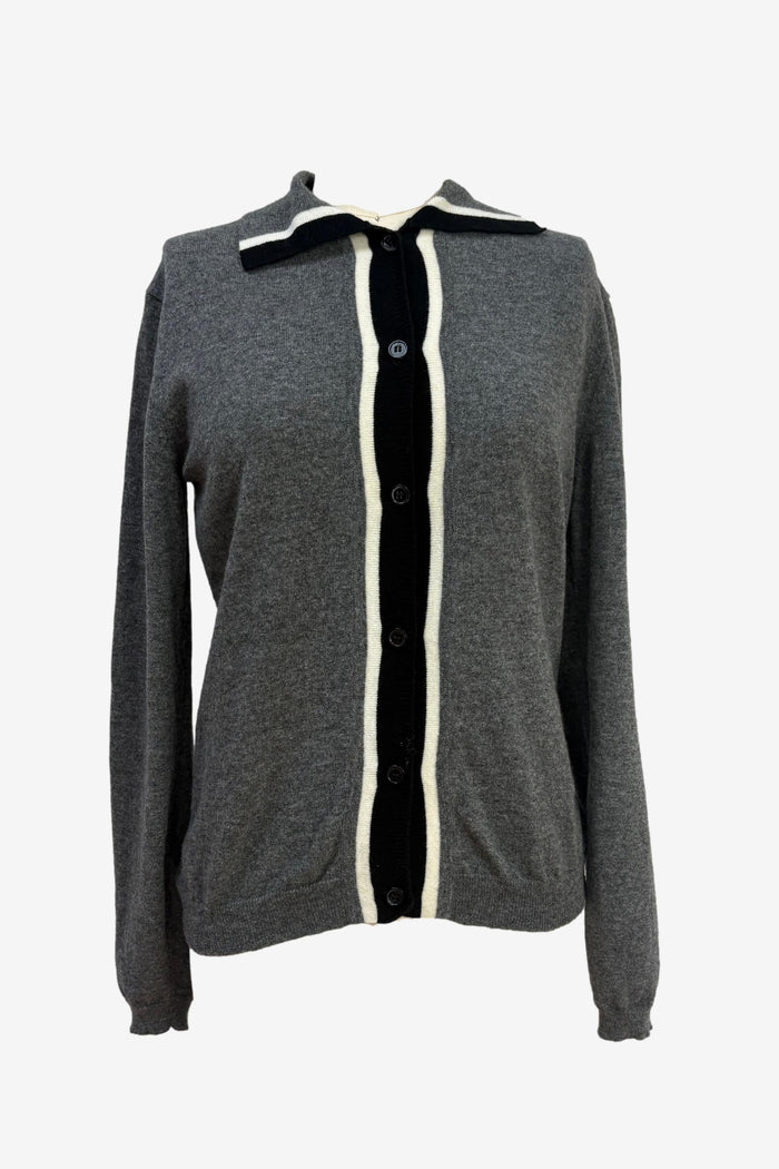 Marni Ash Grey Contrast Trim Knitwear Jacket