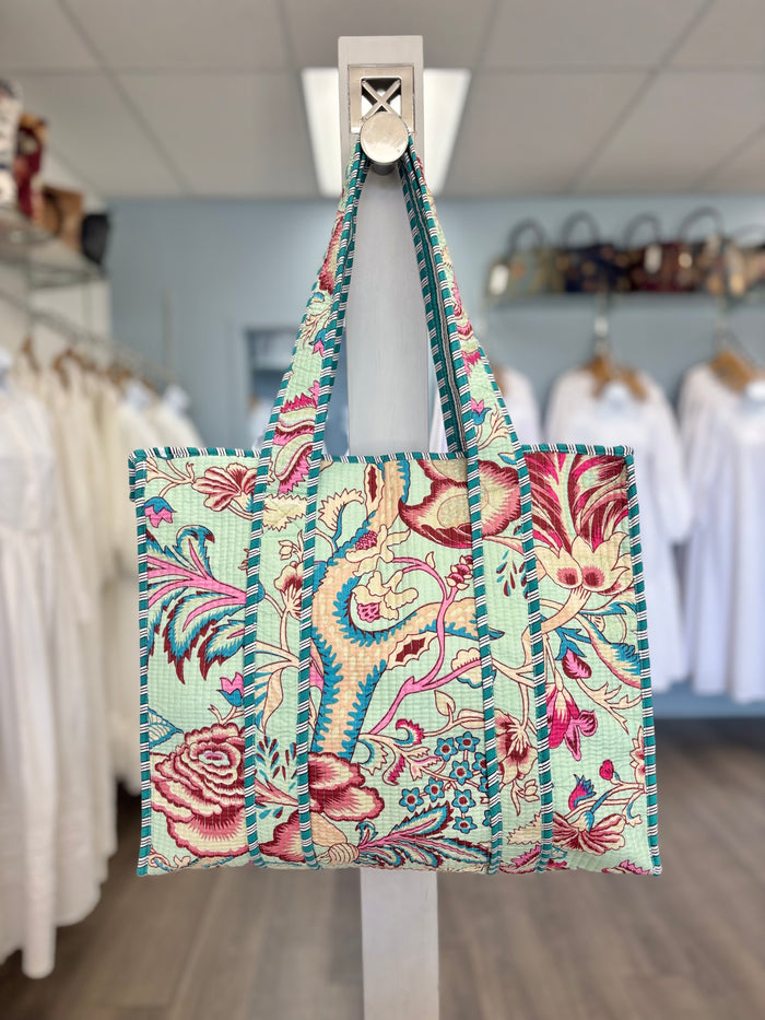 tropical print quilted bag