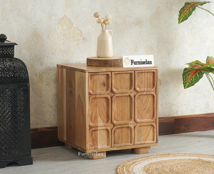 Melbourne Block Wooden One Door Bedside Table Nightstand Furniselan Natural Finish