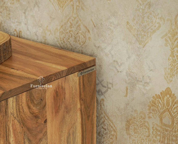 Melbourne Block Wooden One Door Bedside Table Nightstand Furniselan Natural Finish