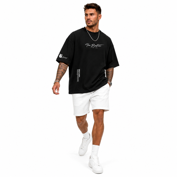 Loose fit t shirt men can style with jeans or joggers, featuring round neck, short sleeves and clean letter print detail now.
