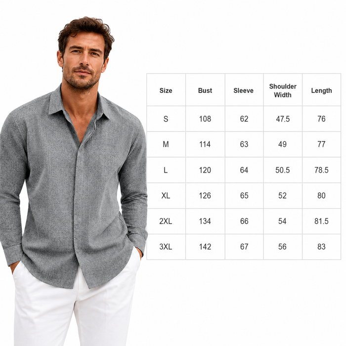 Casual men’s long sleeve shirt with a relaxed silhouette and refined texture for comfortable seasonal wear.