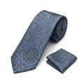 Men's Blue Floral Tie and Pocket Square Set KR 222