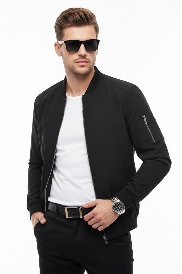 Men's baseball jacket size chart M to 4XL shoulder bust sleeve measurements in centimeters