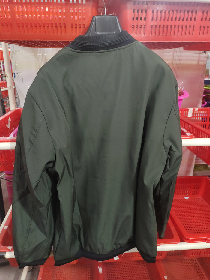 Men's casual zip-up baseball jacket red color modeled showing full length slim silhouette
