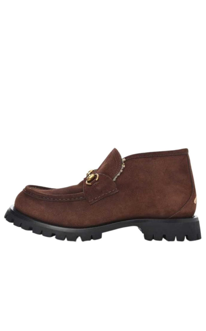 Gucci Shearling Harald Horsebit Ankle Boots - Runway Catalog