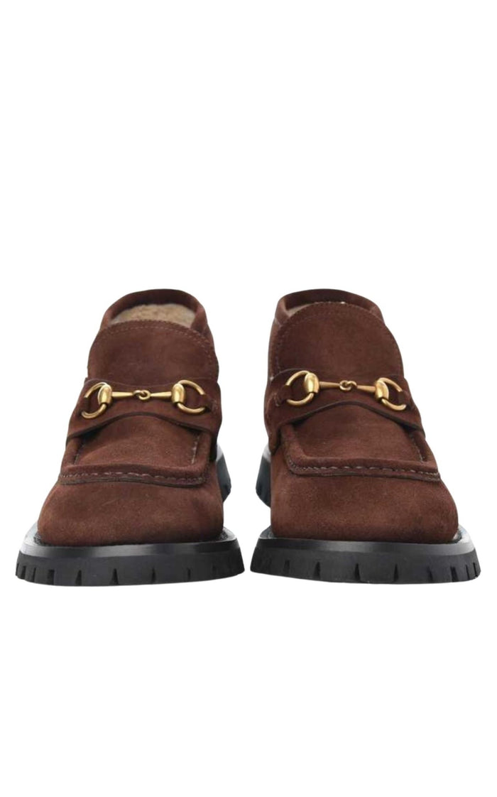 Gucci Shearling Harald Horsebit Ankle Boots - Runway Catalog
