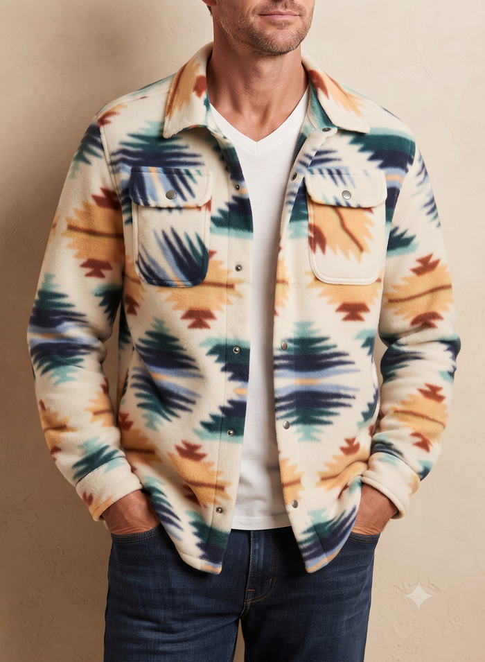 Men's Shacket Beige Aztec