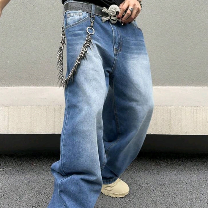 Men's loose fit jeans sky blue side profile wide leg drape structured cotton denim casual all-season wear