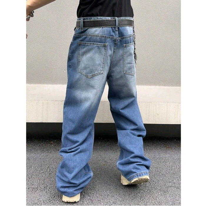 Men's casual cotton jeans close-up sky blue denim weave texture soft hand feel structured fabric weight