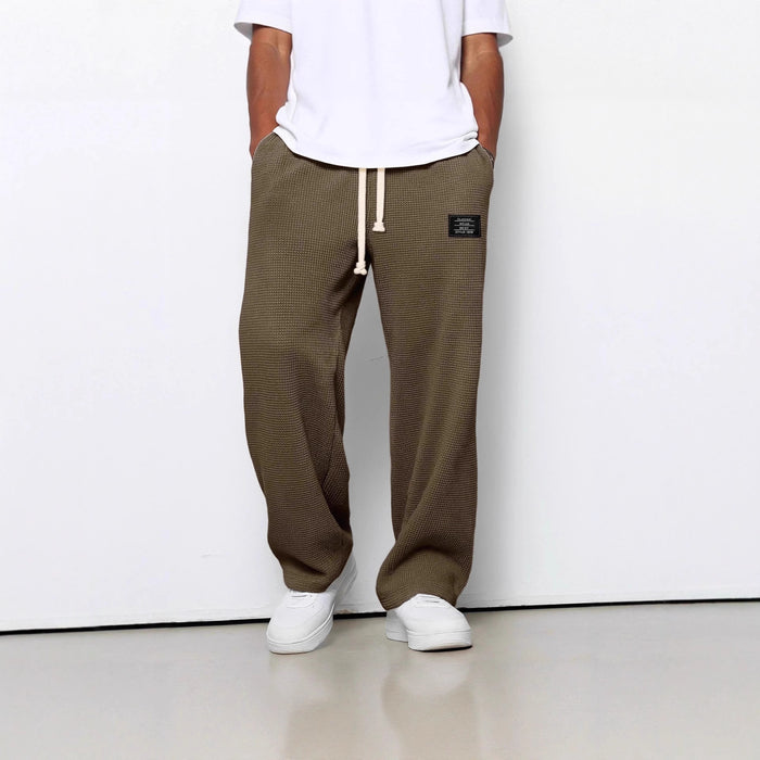 waffle straight pants men loose fit walking movement shot