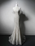 Mermaid Grey Lace Prom Dress 2025 with Large Tulle Bow