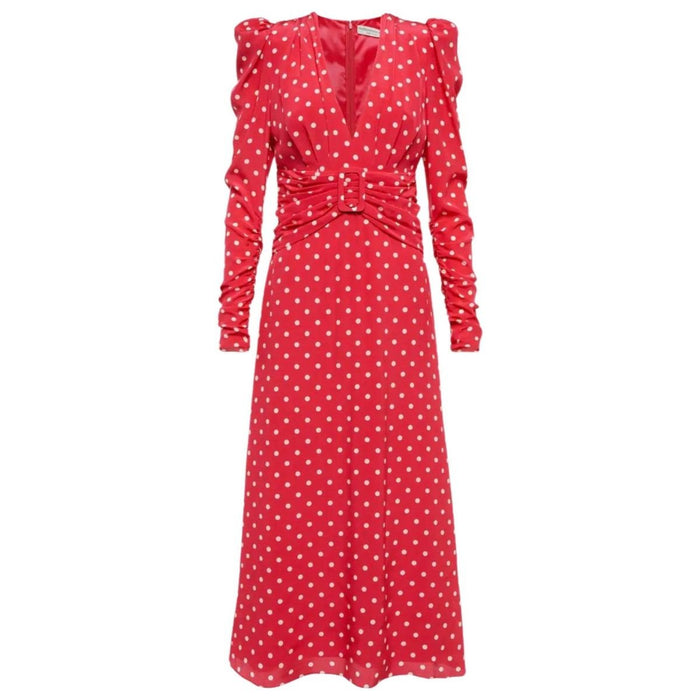 Alessandra Rich Midi Polka Dot Print Silk Dress - Runway Catalog
