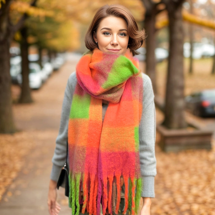 Mikre - Extra Thick Neon Tasseled Scarf (40x195cm) - Neon Orange