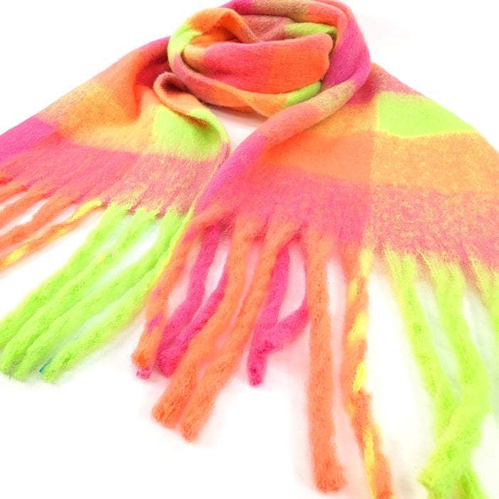 Mikre - Extra Thick Neon Tasseled Scarf (40x195cm) - Neon Orange