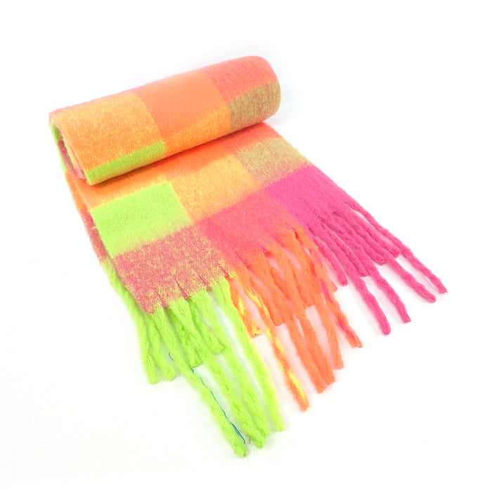 Mikre - Extra Thick Neon Tasseled Scarf (40x195cm) - Neon Orange