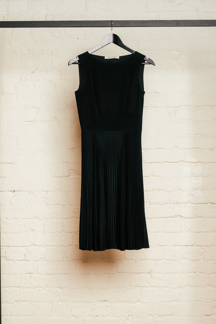Miu Miu Black Pleated Midi Dress image 2