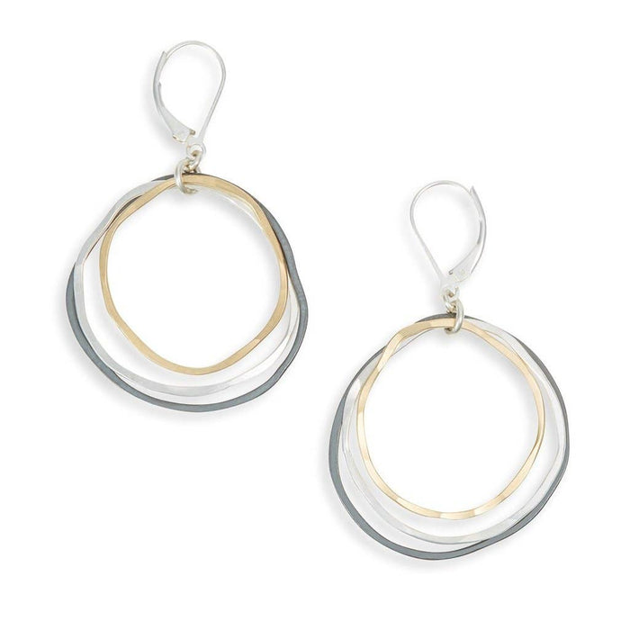 Mixed Caldera Earrings Mixed Metal Hammered Circles