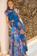 Mock Neck Flutter Maxi- Antico Blue