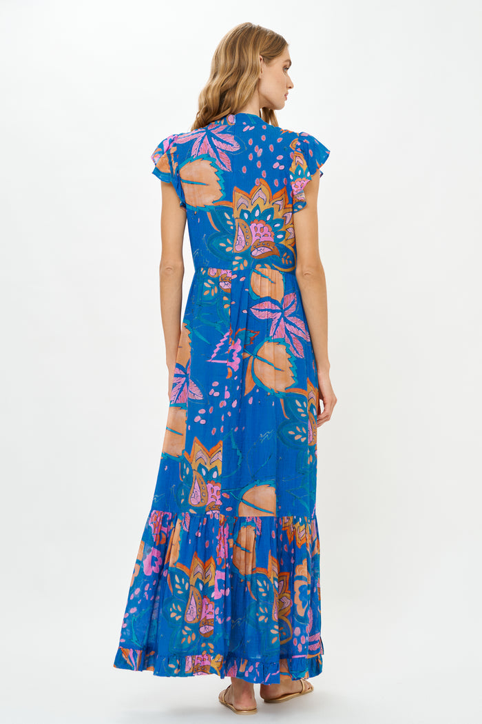 Mock Neck Flutter Maxi- Antico Blue