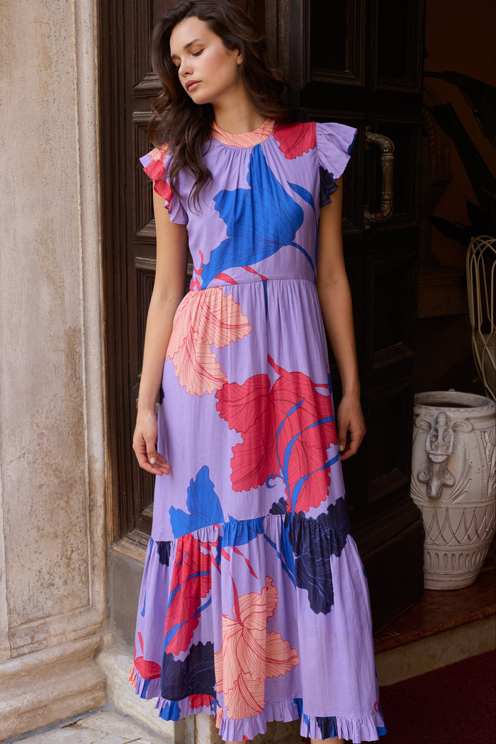 Mock Neck Flutter Maxi- Hague Lavender