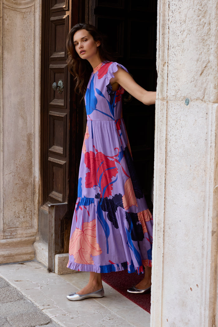 Mock Neck Flutter Maxi- Hague Lavender