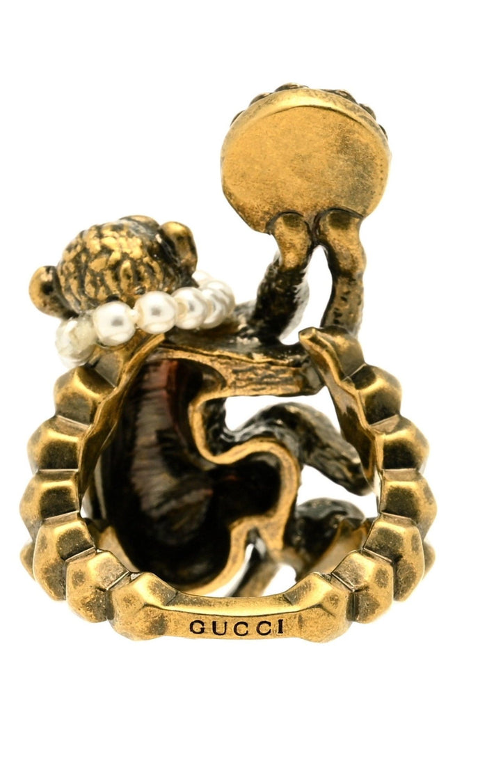 Gucci Monkey Ring In Metal In Pearl - Runway Catalog