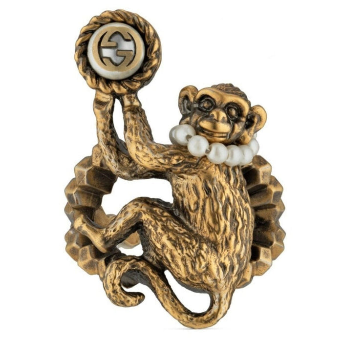Gucci Monkey Ring In Metal In Pearl - Runway Catalog