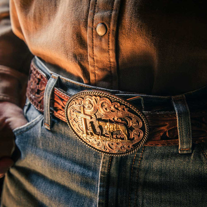 Montana Silversmith Tri-tone Christian Cowboy Attitude Buckle