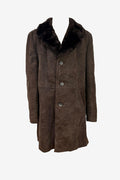 Monza Model Chocolate Brown Suede Leather Button Front Coat