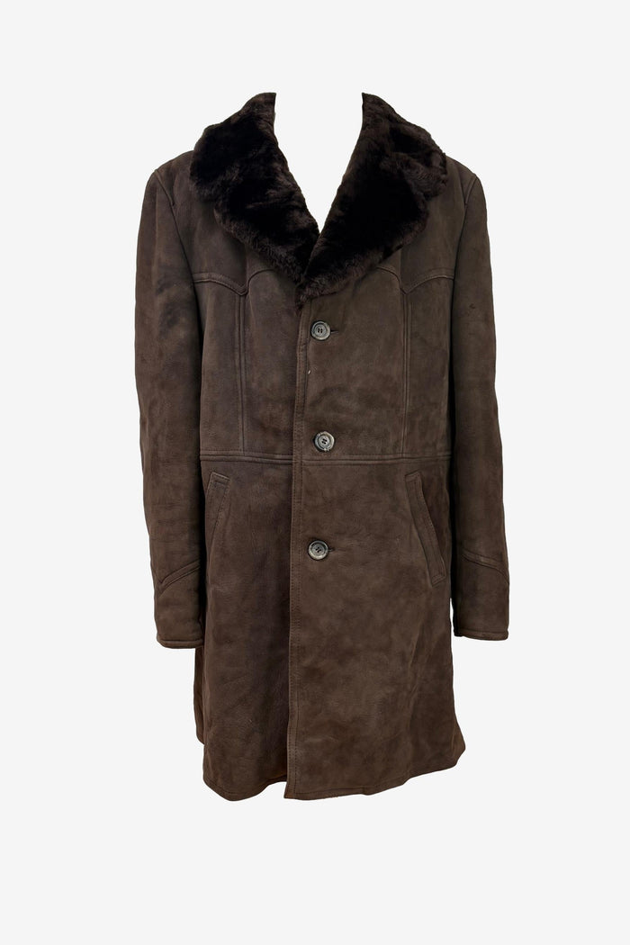 Monza Model Chocolate Brown Suede Leather Button Front Coat